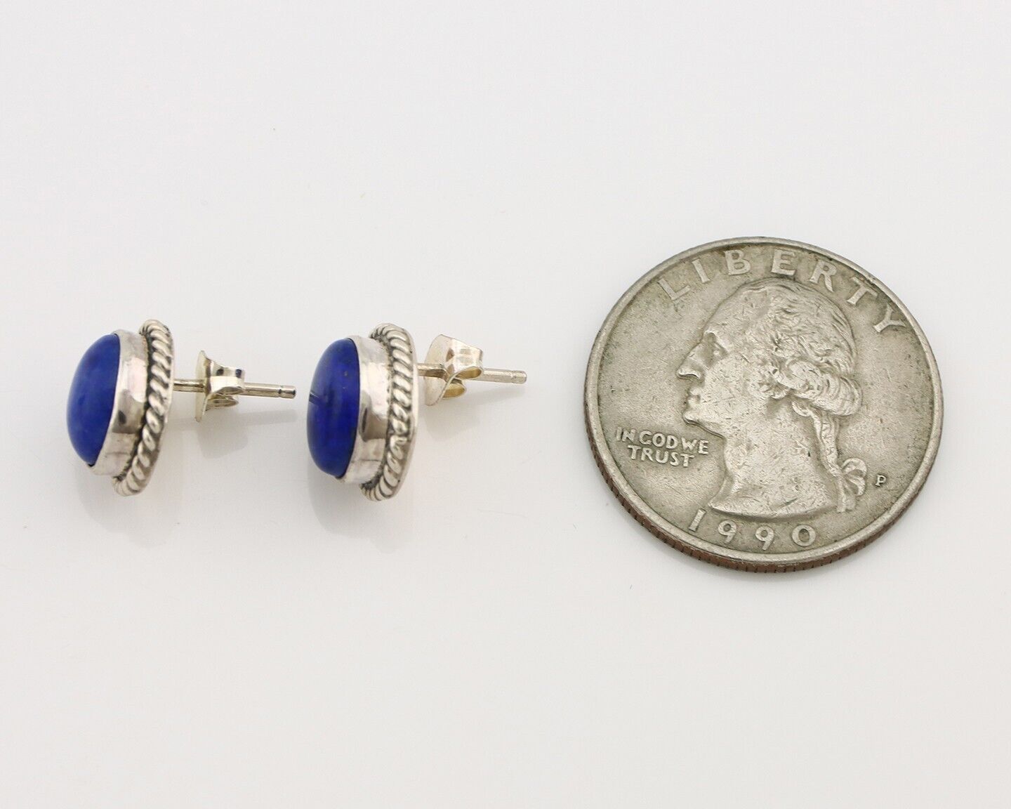 Navajo Earrings 925 Silver Natural Mined Lapis Native American Artist C80s