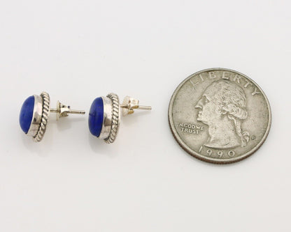 Navajo Earrings 925 Silver Natural Mined Lapis Native American Artist C80s