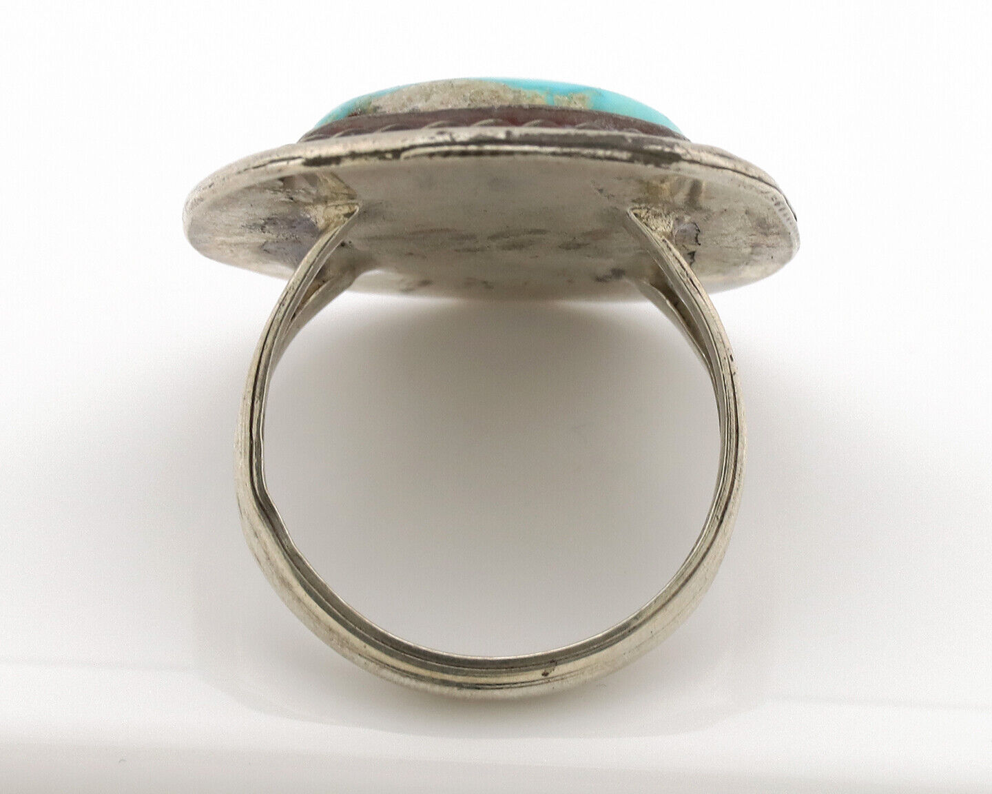 Navajo Ring .925 Silver Globe Turquoise Native American Artist C.1980's