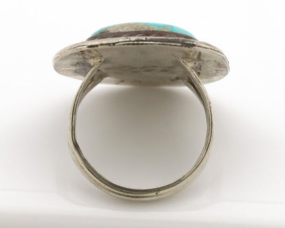 Navajo Ring .925 Silver Globe Turquoise Native American Artist C.1980's