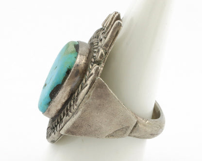 Navajo Ring 925 Silver Natural Mined Blue Turquoise Signed JD C.80's