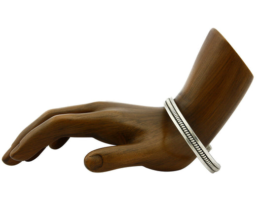 Navajo Bracelet .925 Silver Handmade Hand Stamped Signed Artist TAHE Circa 1980s