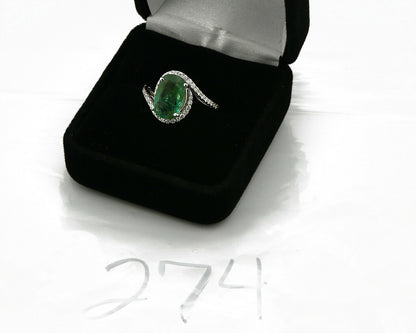 Women's Natural Mined Emerald & Diamond 3.31 tcw 14k SOLID White Gold Ring