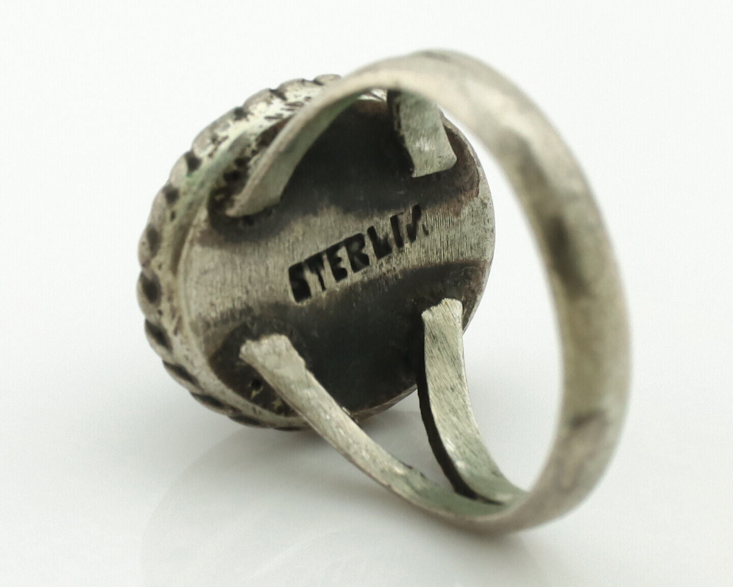 Navajo Ring .925 Silver Spiderweb Turquoise Native Artist C.1980's