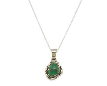 Navajo Necklace .925 Silver Green Variscite Signed Sun C.80's