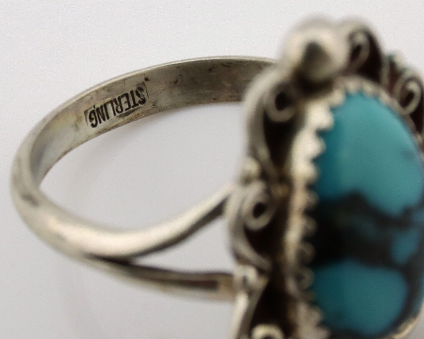 Navajo Ring .925 Silver Nevada Turquoise Native American Artist TALHAT C.1980's