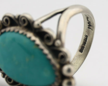 Navajo Ring .925 Silver Natural Mined Turquoise Artist Signed TALHAT C.80's