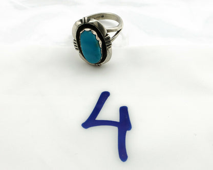 Navajo Ring .925 Silver Blue Gem Turquoise Handmade Native American Artist C80s