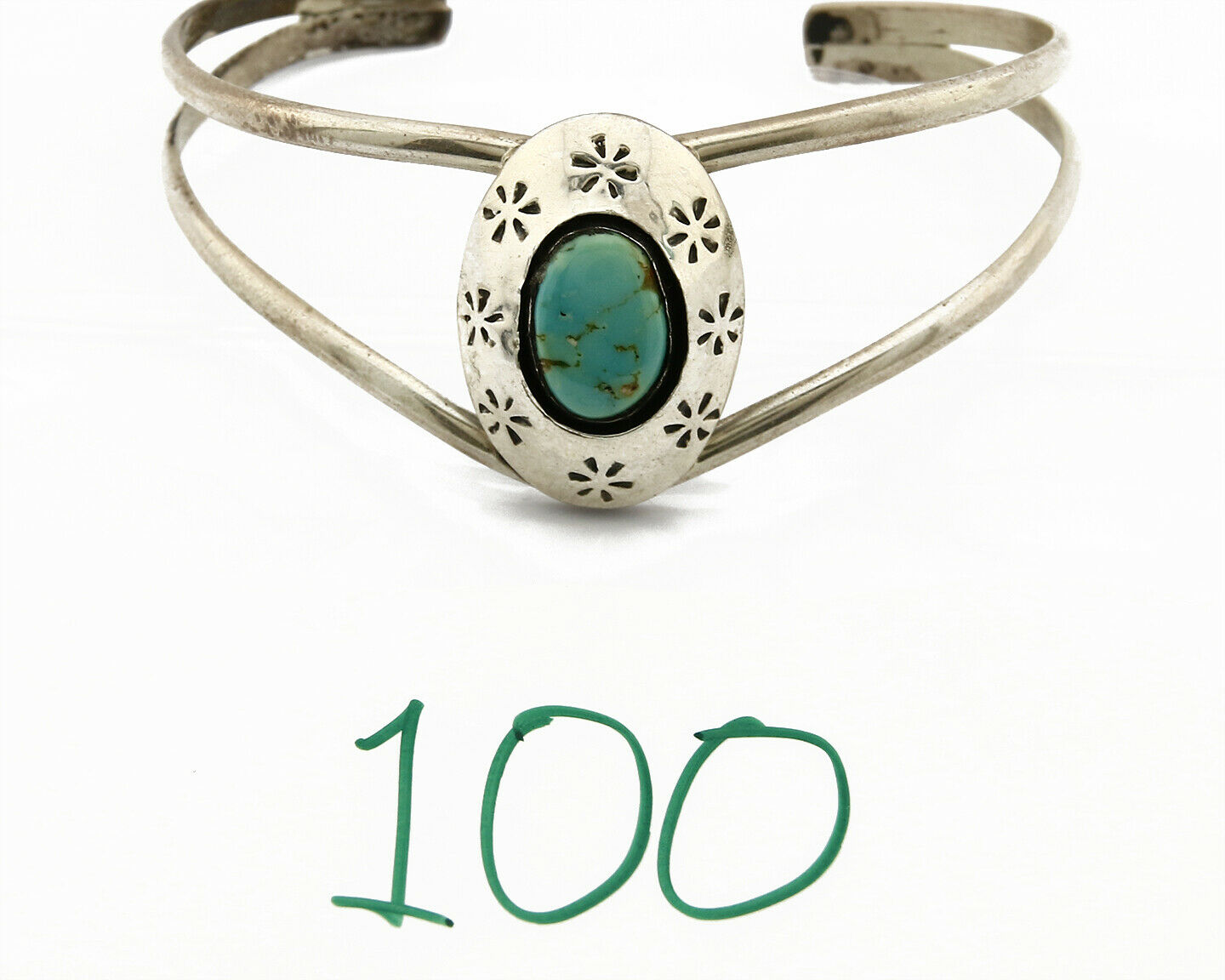 C. 1980 Navajo Handmade .925 SOLID Silver Hand Stamped Shadowbox Cuff