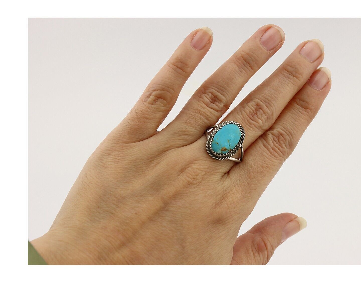 Navajo Handmade Ring 925 Silver Kingman Turquoise Artist Signed MC C.80's