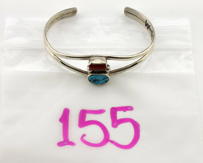 Navajo Bracelet .925 Silver Turquoise & Coral Artist Native American C.1980's