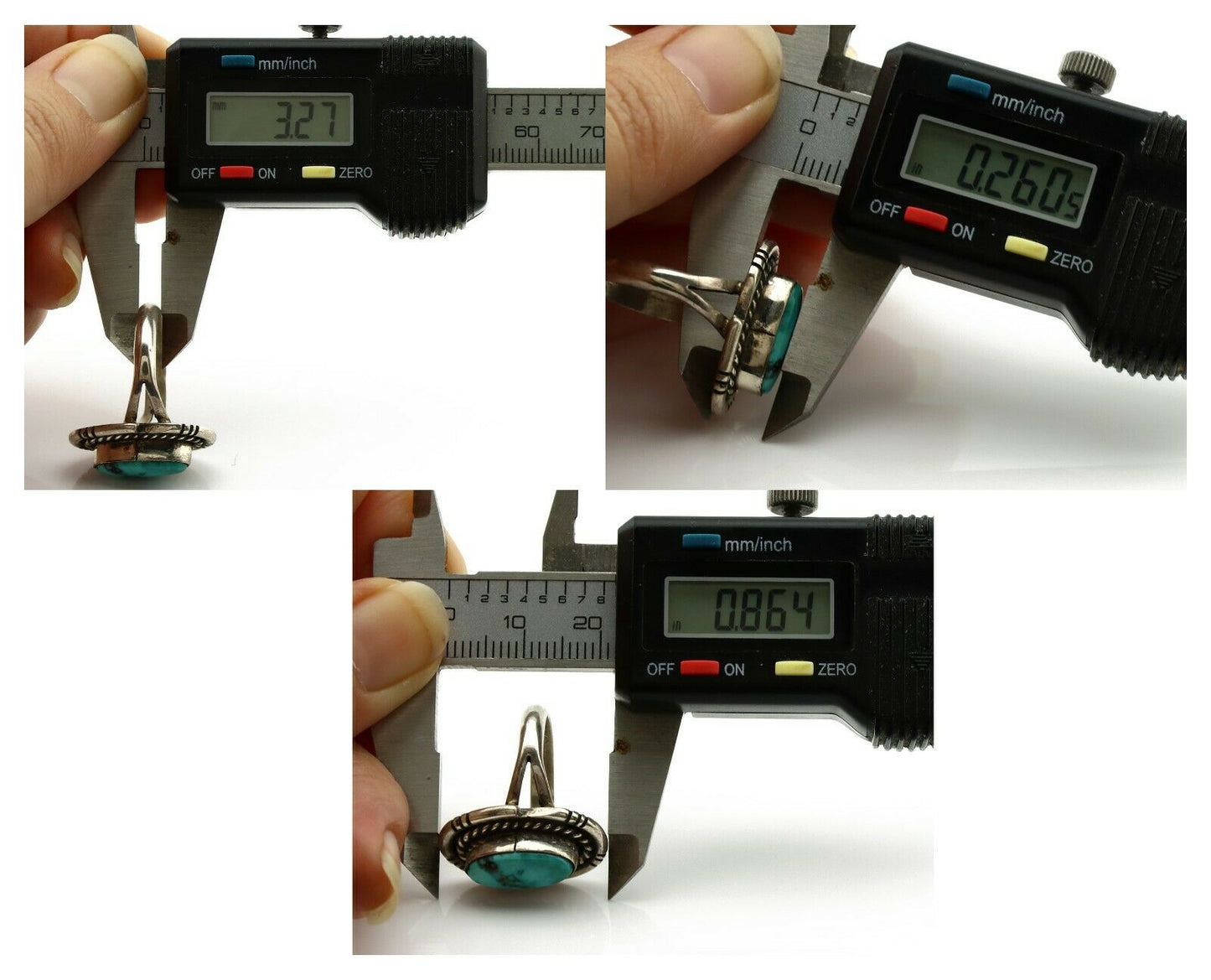 Navajo Ring .925 Silver Kingman Turquoise Native American Artist C.1980's