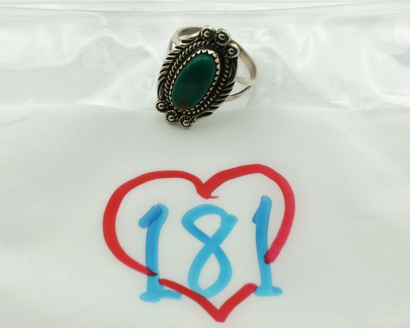 Navajo Ring .925 Silver Kingman Turquoise Native Artist C.1980's