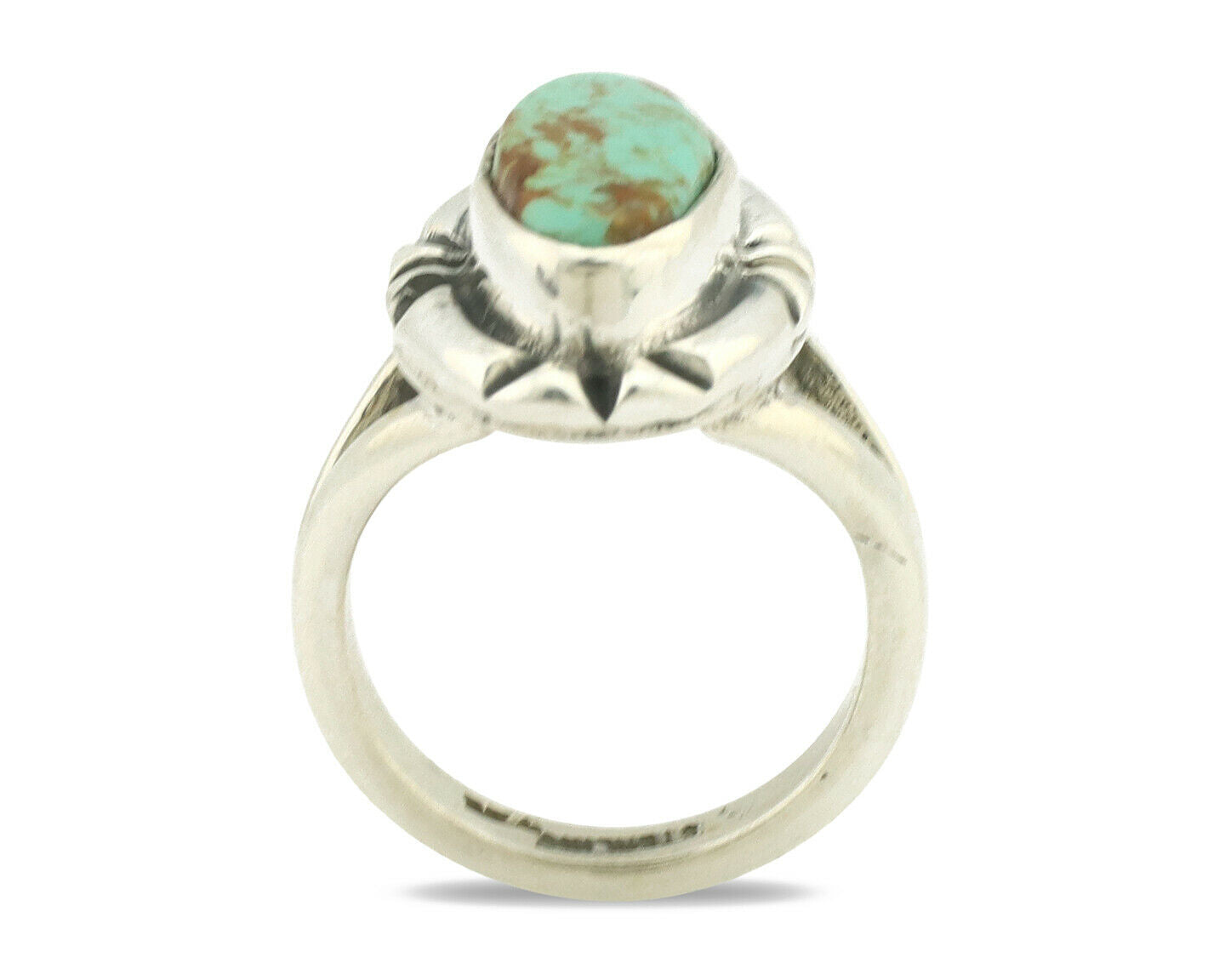 Navajo Ring .925 Silver Natural Mined Turquoise Artist Signed Gecko C.80's