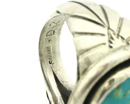 Navajo Ring .925 Silver Blue Gem Turquoise Artist Signed DZ C.80's