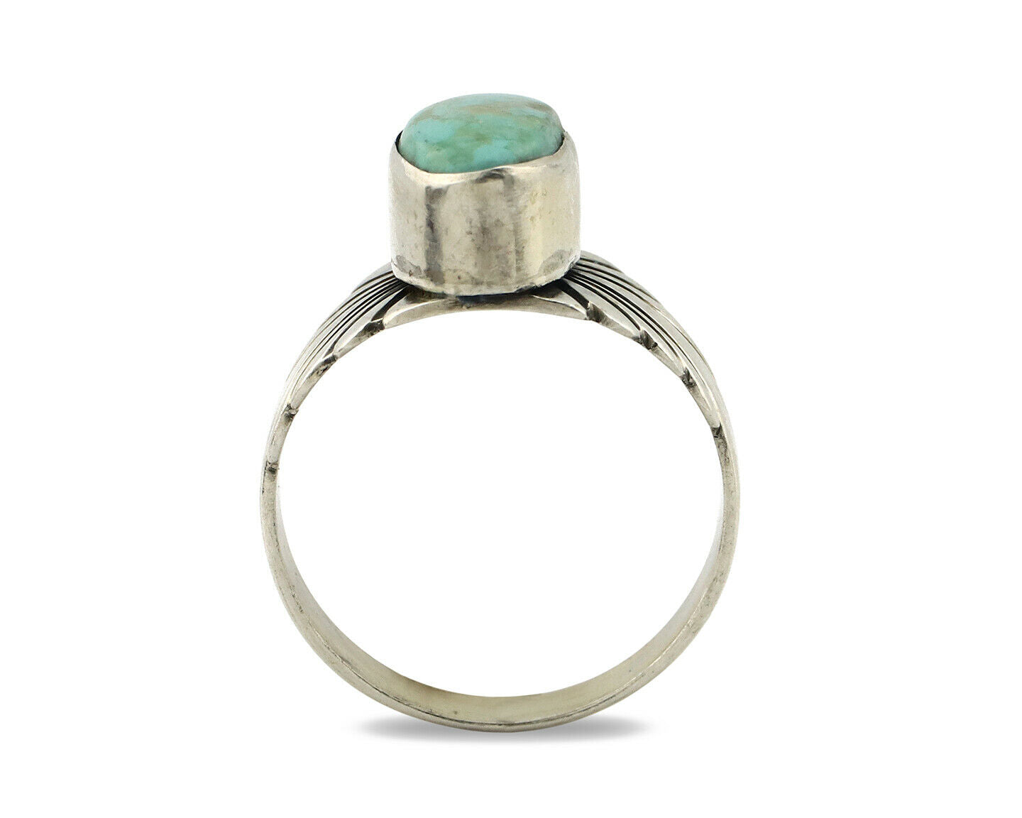 Navajo Ring .925 Silver Kingman Turquoise Artist Signed Apache C.80's