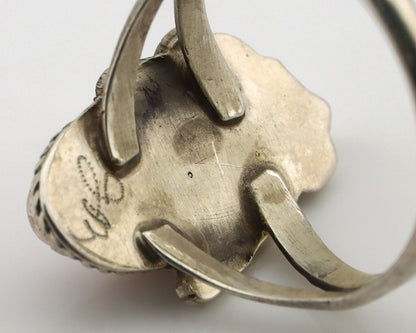 Navajo Ring .925 Silver Natural Pink Mussel Artist Signed Justin Morris C.80's