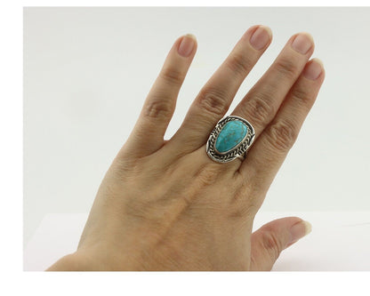 Navajo Ring .925 Silver Natural Blue Turquoise Native American Artist C.80's
