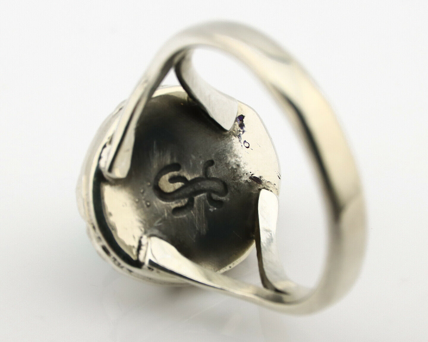 Navajo Ring .925 Silver Kingman Turquoise Artist Signed Gecko C.90's