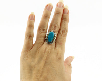 Navajo Ring .925 Silver Blue Turquoise Artist Signed Anna Begay C.1980's