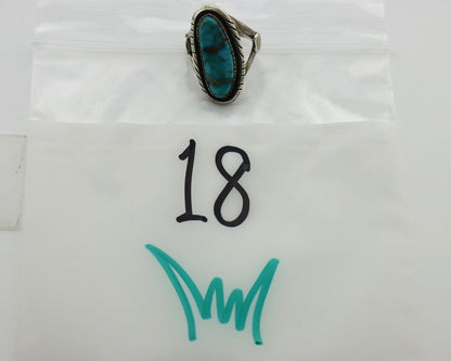 Navajo Ring .925 Silver Blue Gem Turquoise Native American Artist C.80's