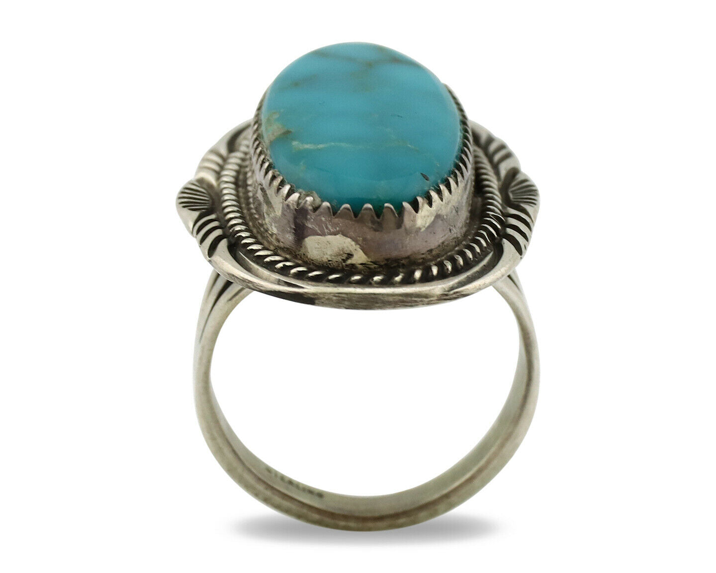 Navajo Ring .925 Silver Blue Turquoise Artist Signed M Begay C.1980's