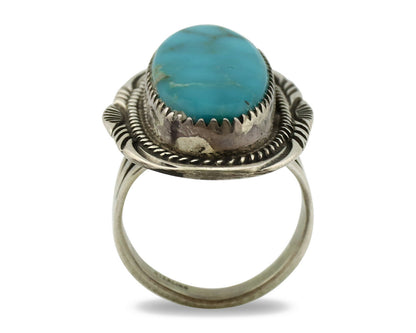 Navajo Ring .925 Silver Blue Turquoise Artist Signed M Begay C.1980's