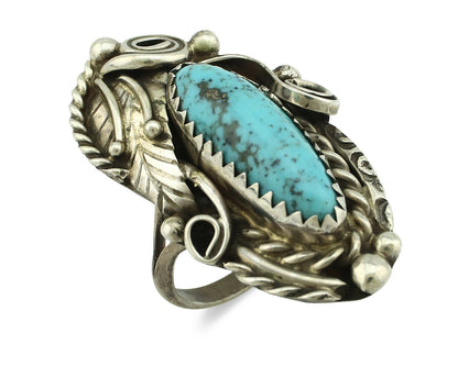 Navajo Ring .925 Silver Natural Morenci Turquoise Artist Signed PR C.80's