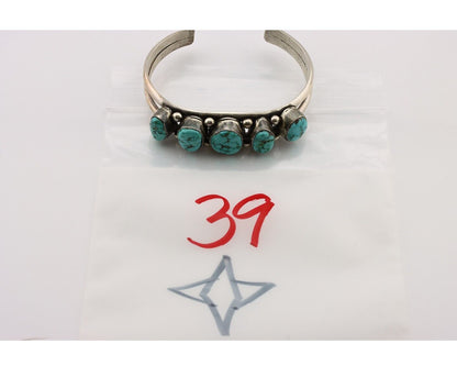Navajo Bracelet 925 Silver Spiderweb Turquoise Artist Signed E SANDAVOL C80s