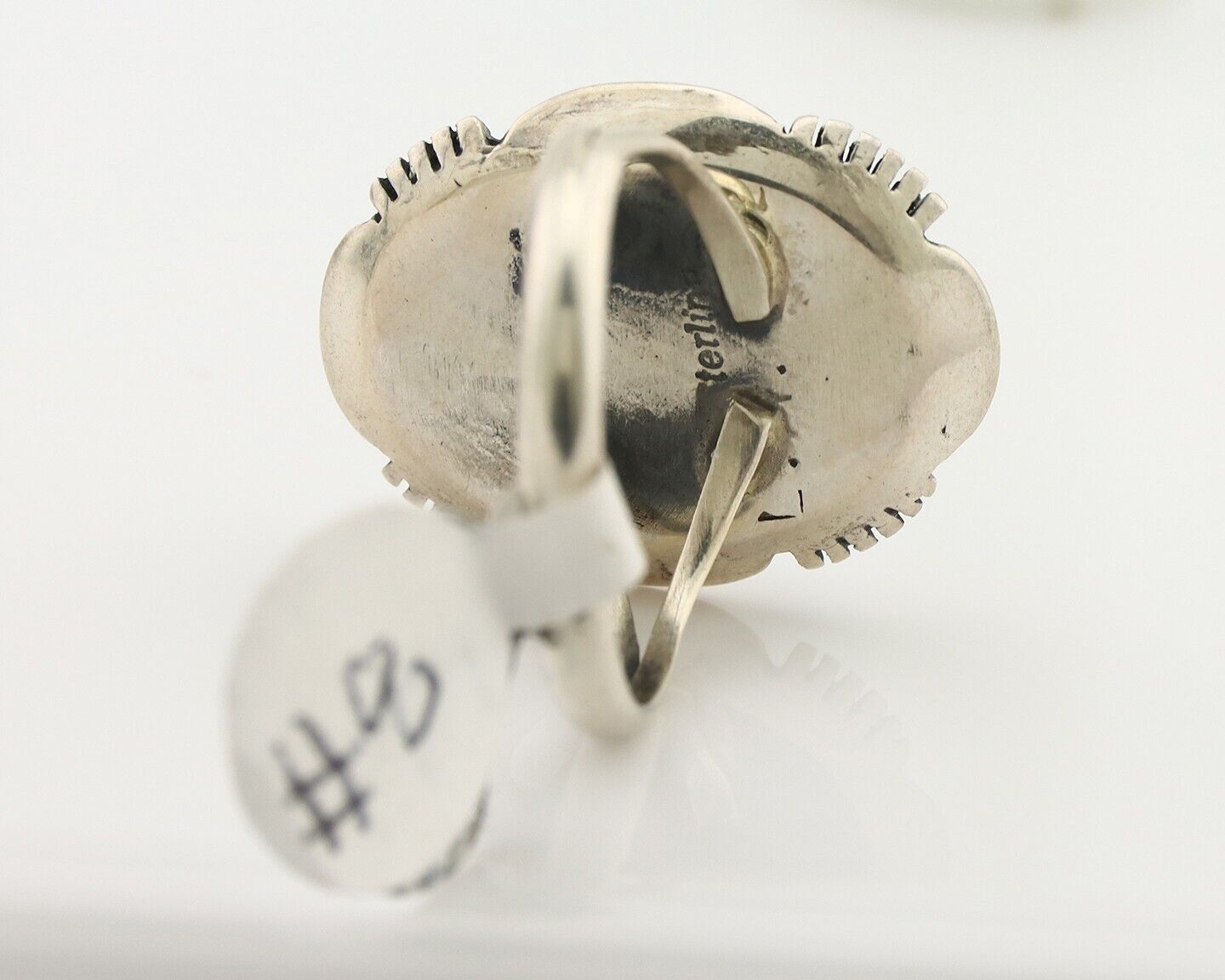 Navajo Ring .925 Silver Blue Gem Turquoise Native American Artist C.80's