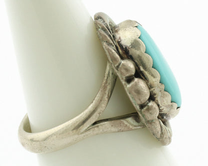 Navajo Ring .925 Silver Natural Blue Turquoise Native American Artist C.1980's