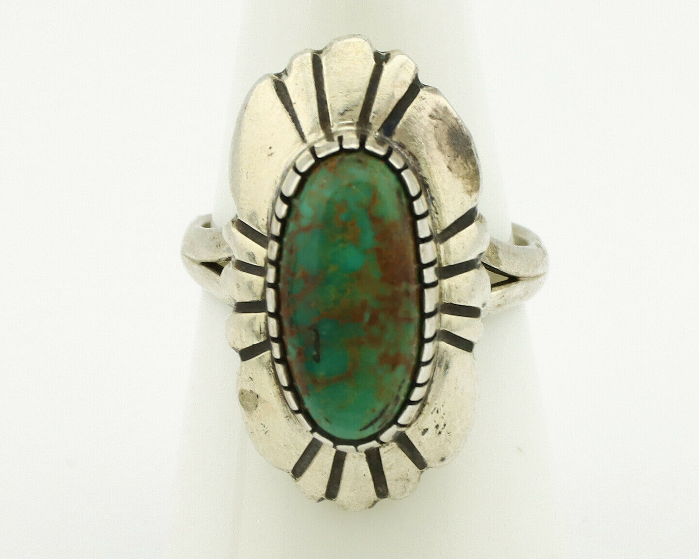 Navajo Ring .925 Silver Green Turquoise Artist Signed M Montoya C.80's