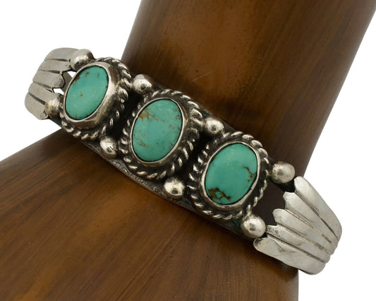 Navajo Bracelet .925 Silver Arizona Turquoise Artist Signed C Montoya Circa 80's