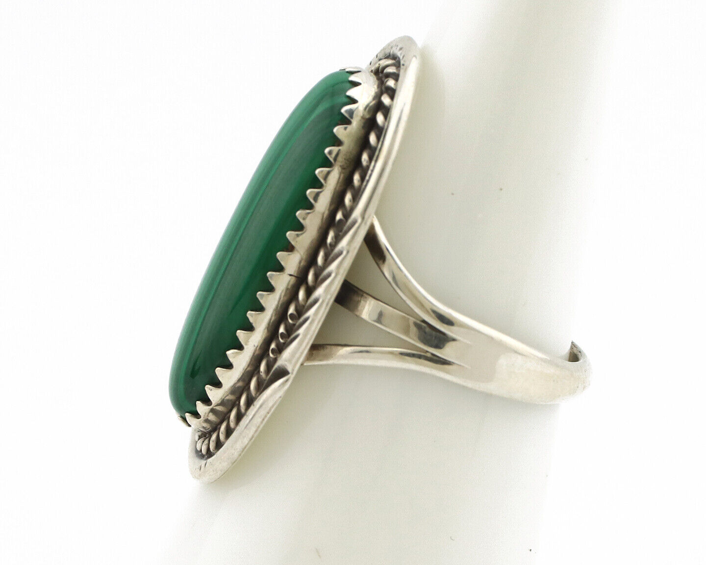 Navajo Ring 925 Silver Natural Malachite Artist Signed William Denetdale C.80's