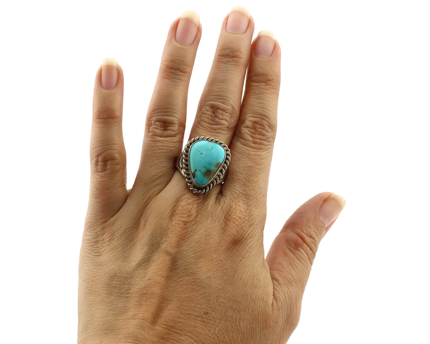 Navajo Ring 925 Silver Natural Blue Turquoise Native American Signed C.80's