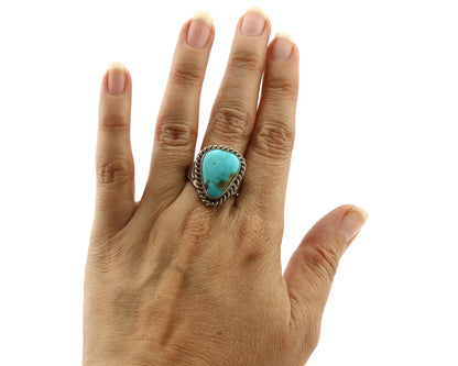 Navajo Ring 925 Silver Natural Blue Turquoise Native American Signed C.80's