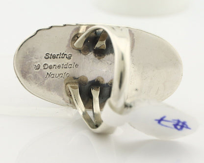 Navajo Ring .925 Silver Malachite Hand Stamped Signed William Denetdale C.80's