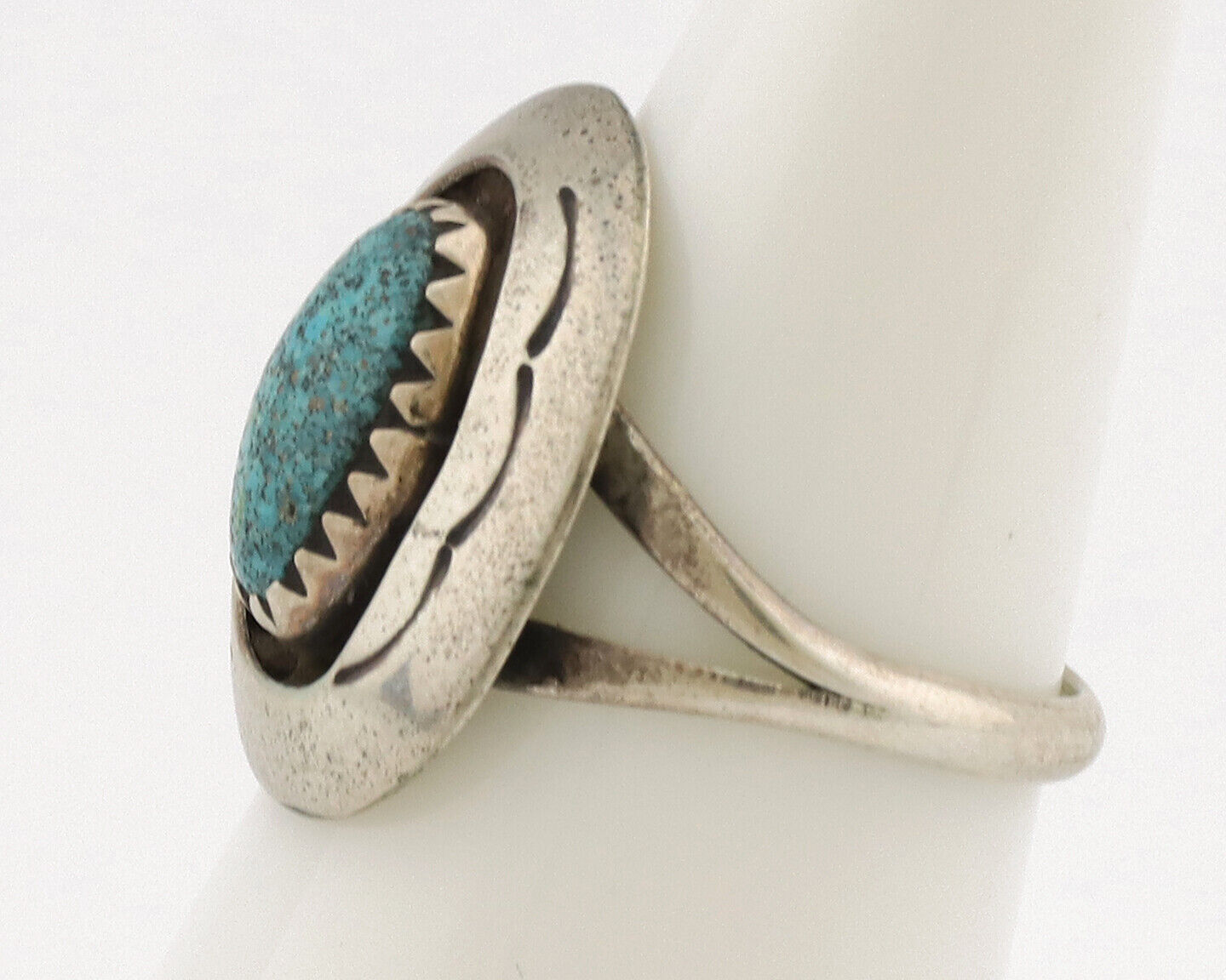 Navajo Ring .925 Silver Spiderweb Turquoise Native American Artist C.1980's