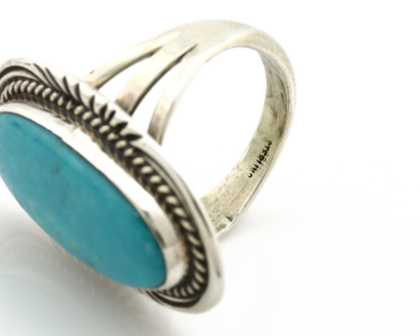 Navajo Ring .925 Silver Blue Gem Turquoise Native American Artist C.80's