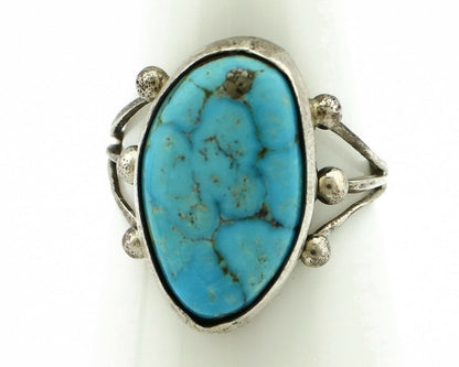 Navajo Ring .925 Silver Morenci Turquoise Artist Signed R C.80's