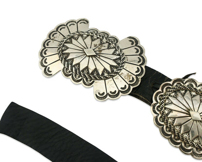 Navajo Concho Belt .925 Silver Hand Stamped Artist Michael Rogers C.80's