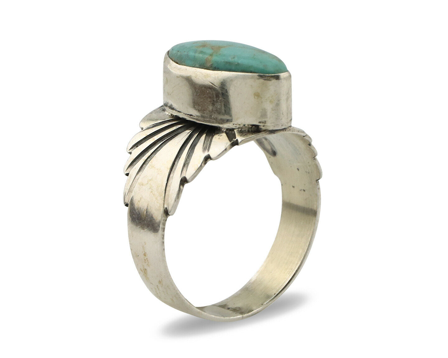 Navajo Ring .925 Silver Kingman Turquoise Artist Signed Apache C.80's