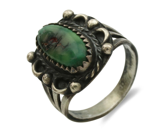 Navajo Ring .925 Silver Green Turquoise Artist Signed F C.80's