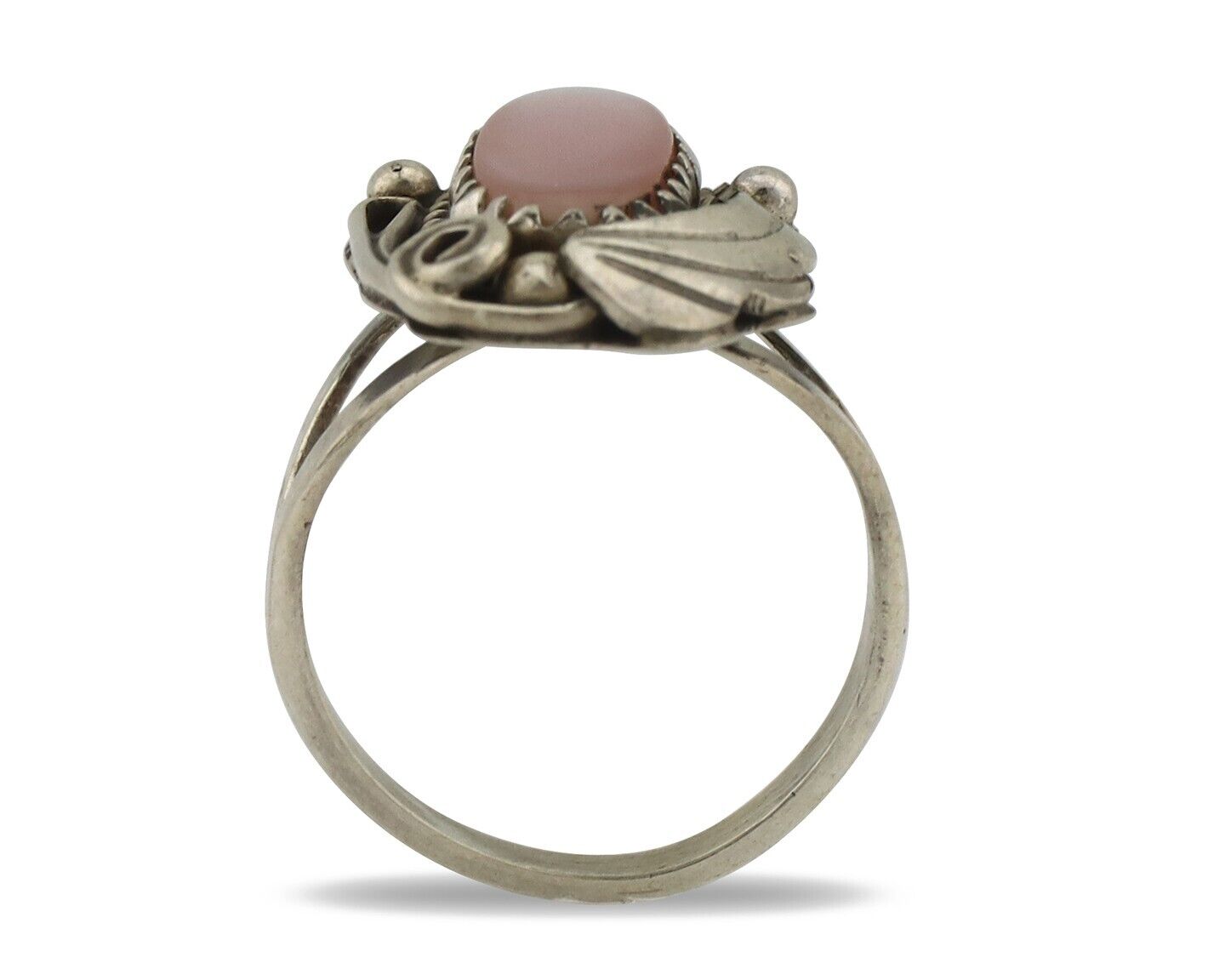 Navajo Ring .925 Silver Natural Pink Mussel Artist Signed Justin Morris C.80's