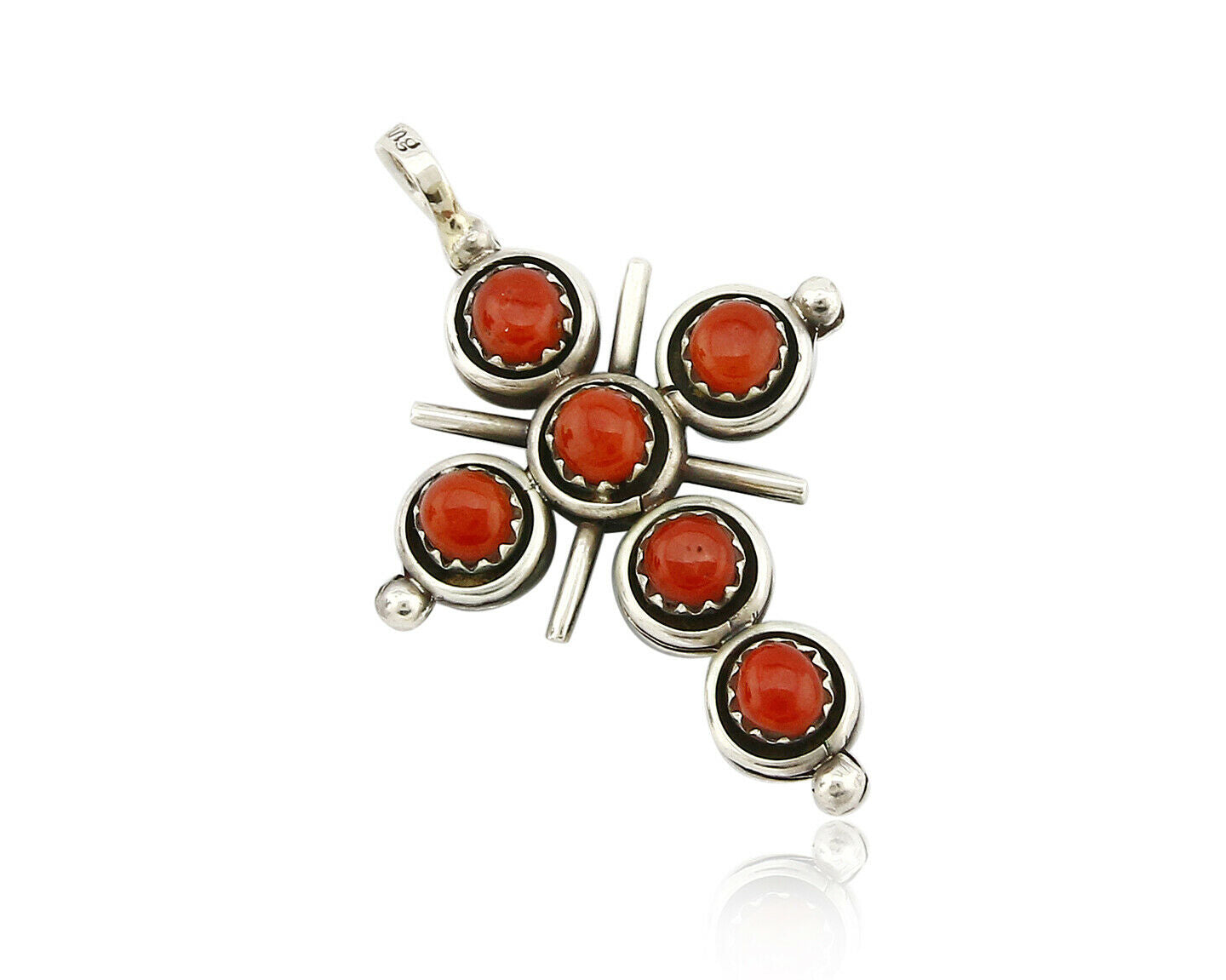 Zuni Natural Turquoise and Coral Reversible 925 Silver Handmade Pendant
