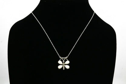 Women's Dragon Fly Pendant .925 Silver & Simulated Opal Necklace