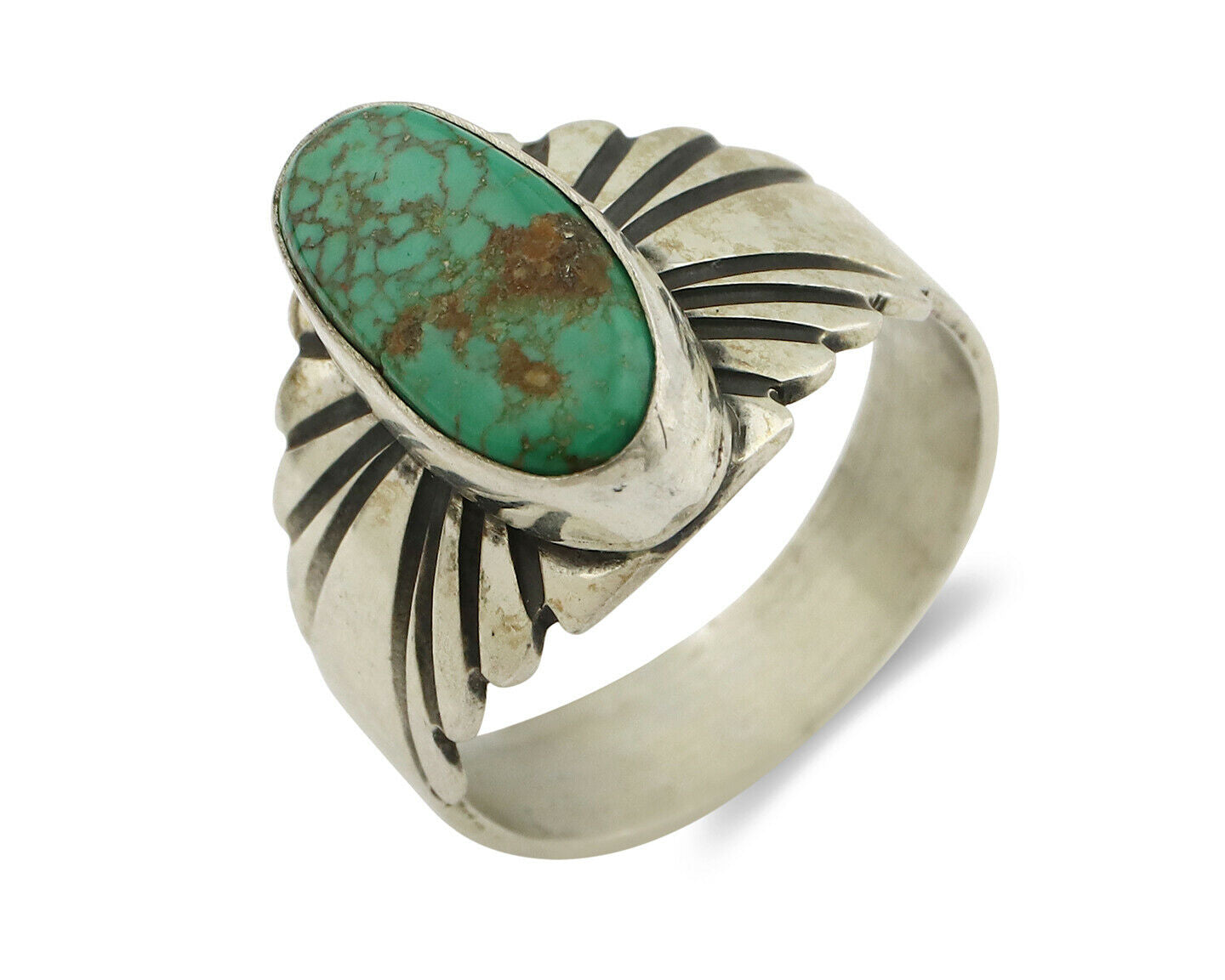 Navajo Ring .925 Silver Blue Green Arizona Turquoise Artist Signed Apache C.80's