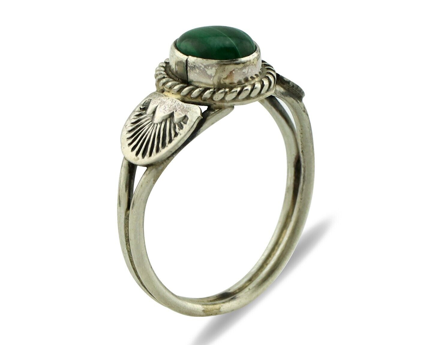 Navajo Ring 925 Silver Natural Mined Malachite Native American Artist C.80's