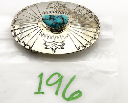 Navajo Belt Buckle .925 Silver Blue Turquoise Signed Tim Guerro C.80's