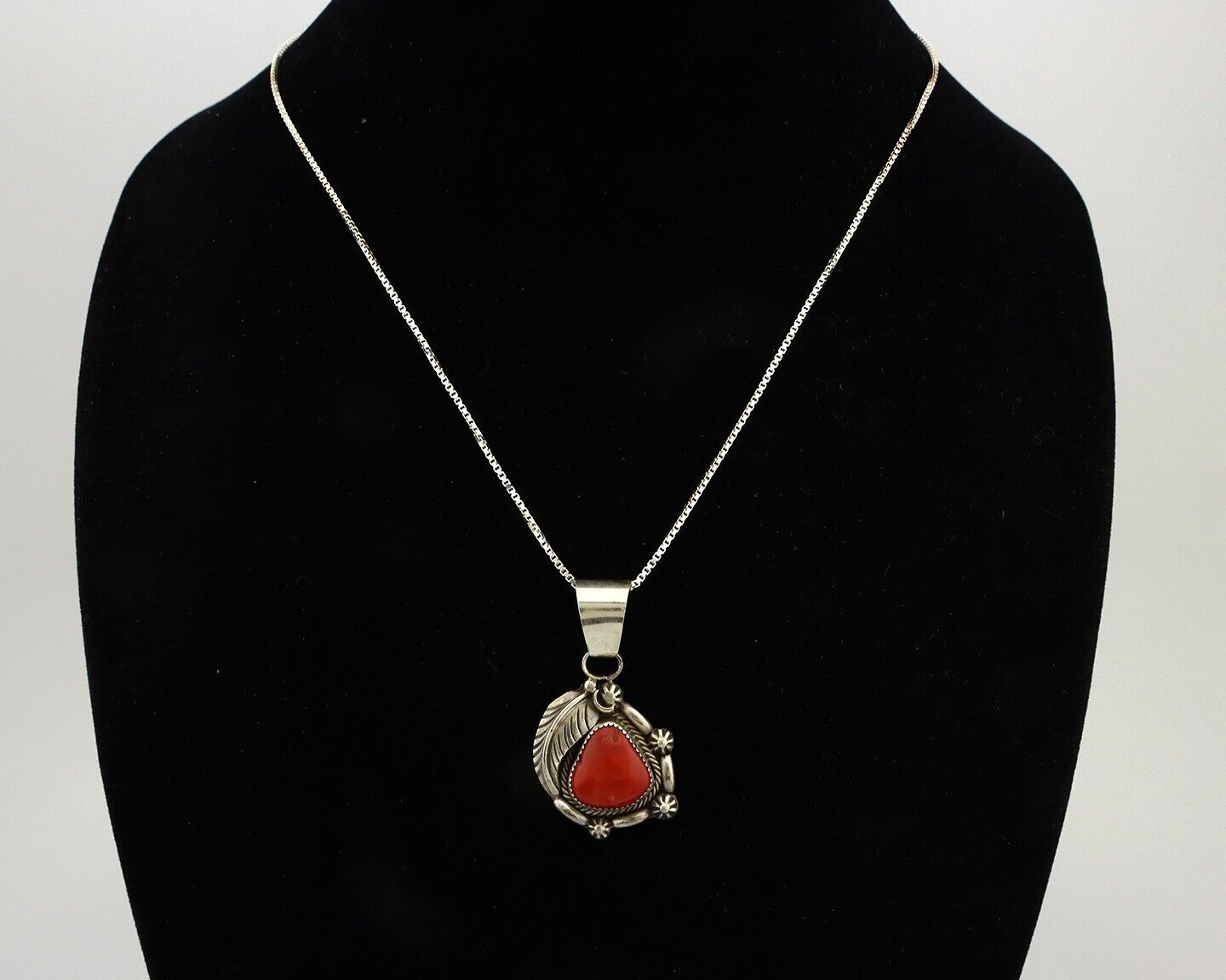 Navajo Necklace 925 Silver Red Medterranean Artist Signed FC & STG C.80's